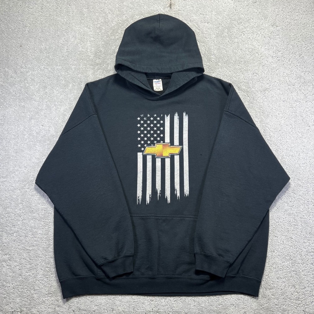 Chevrolet Hoodie Mens 3XL Black American Flag Graphic Chevy Pullover Sweatshirt